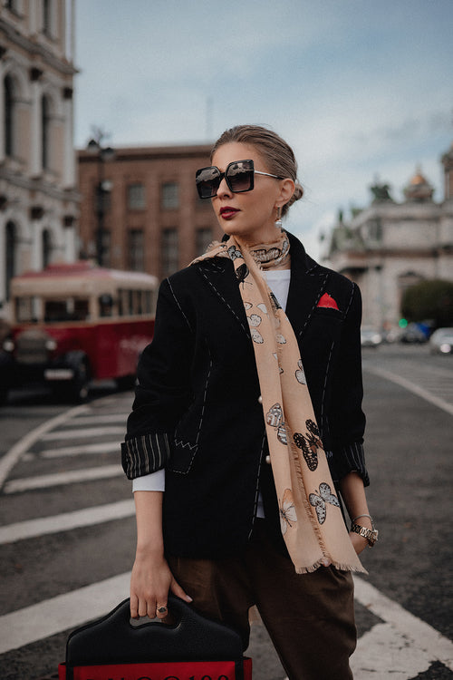 Black Embroidered Wool Blazer