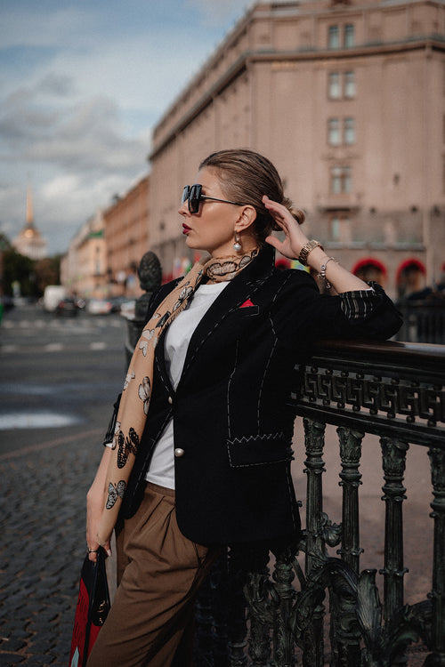 Black Embroidered Wool Blazer