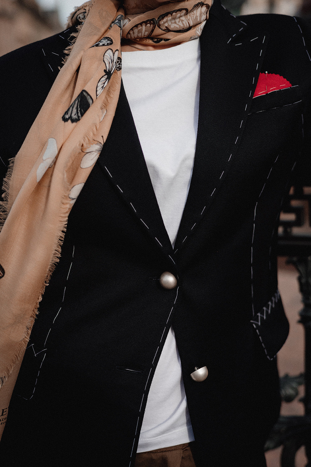 Black Embroidered Wool Blazer