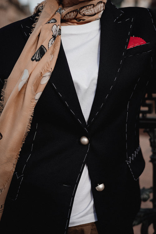 Black Embroidered Wool Blazer