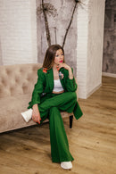Modern Green Wool Suit with Embroidery