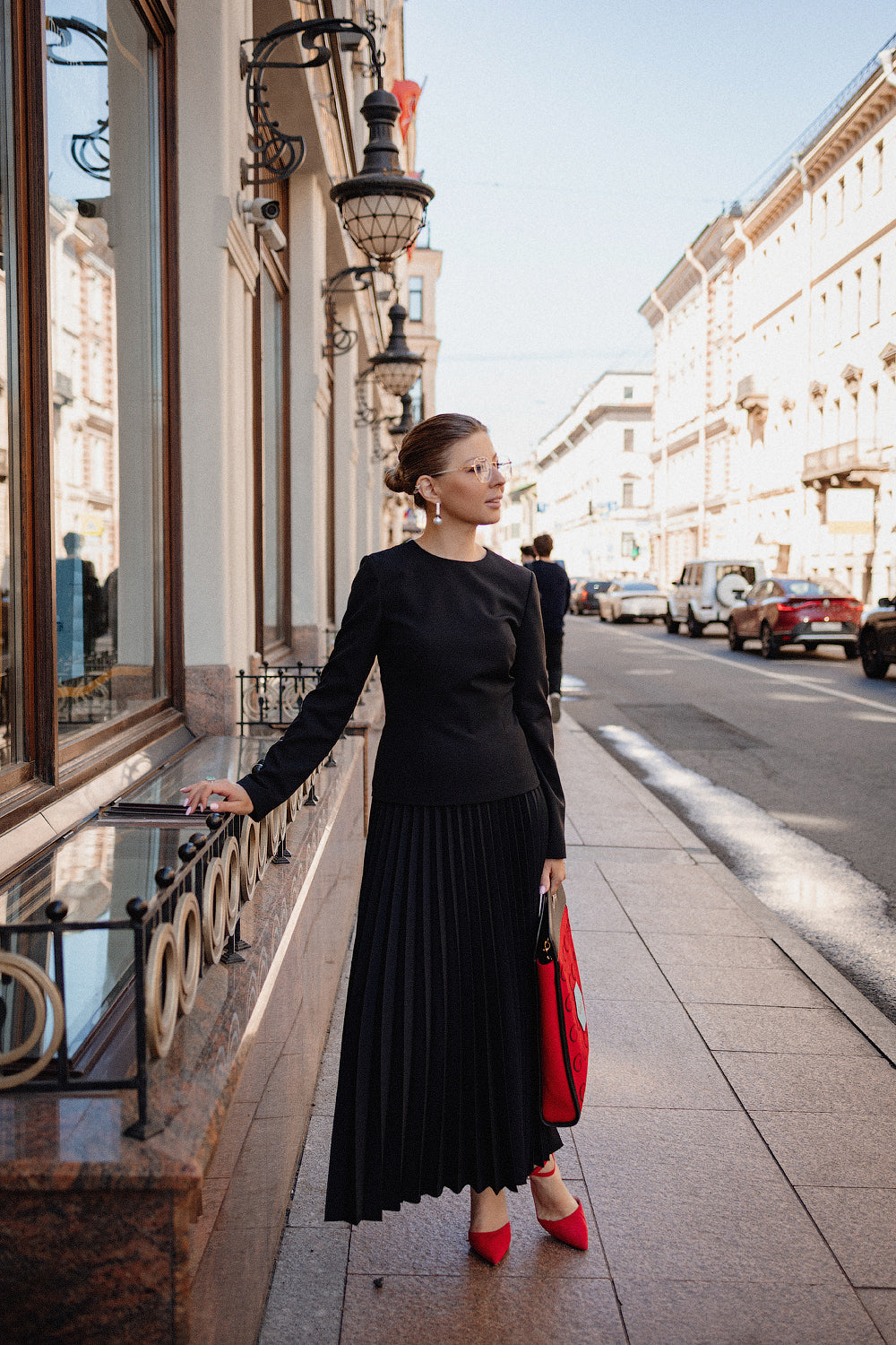 Black Pleated Skirt and Top Set