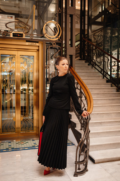 Black Pleated Skirt and Top Set