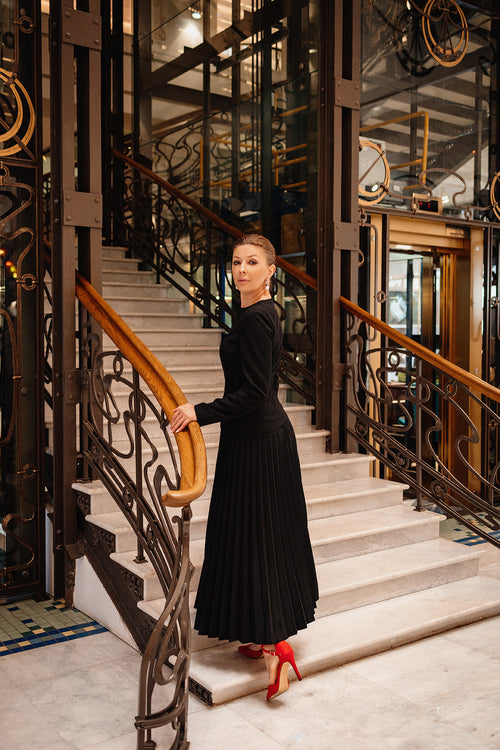 Black Pleated Skirt and Top Set